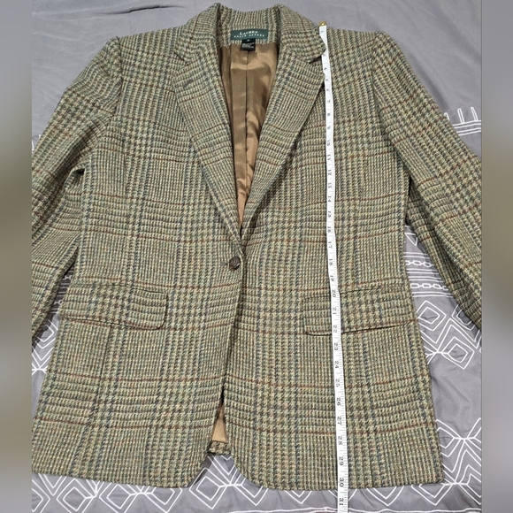 Lauren Ralph Lauren Women's 90s Wool Tweed Plaid Blazer Size 12 - Picture 6 of 9